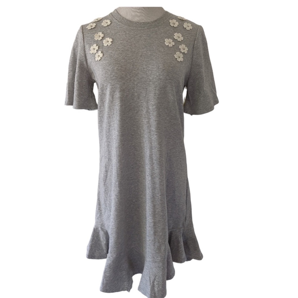 EUC CeCe Gray Floral Applique T-Shirt Dress - Sz XL